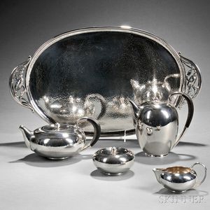 Four-piece Georg Jensen Sterling Silver Tea and Coffee Service with Associated Tray
