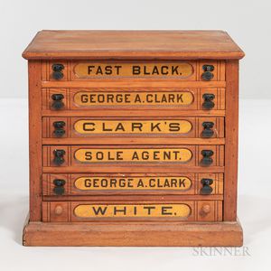 George A. Clark Pine Six-drawer Advertising Spool Cabinet