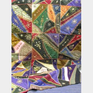 Late Victorian Pieced and Embroidered Crazy Quilt.