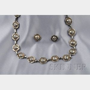 Sterling Silver Necklace and Earstuds, Georg Jensen
