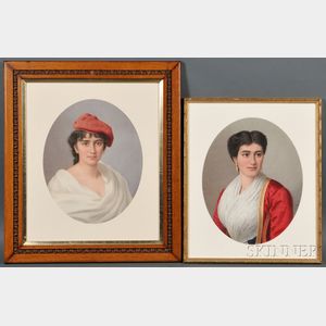 Rudolfo Pietrocola (Italian, 19th Century) Two Portraits: Woman in a Red Beret