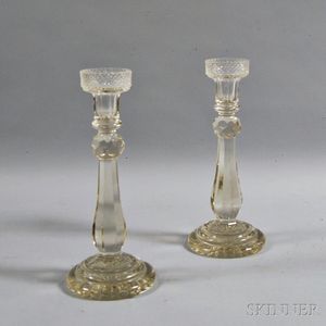 Pair of Anglo/Irish Colorless Cut Glass Candlesticks