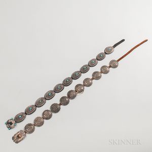 Two Navajo Silver and Turquoise Concha Belts