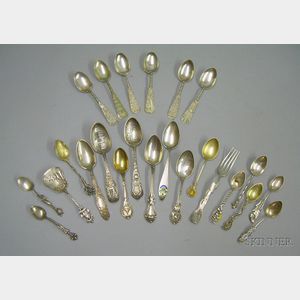 Approximately Twenty-four Silver Souvenir Spoons and Forks.