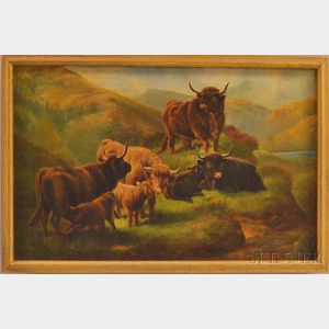 Anglo/American School, 20th Century Scottish Highland Landscape with Cattle.