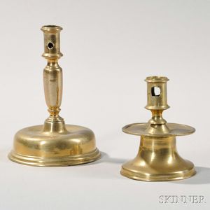 Two Early Brass Candlesticks