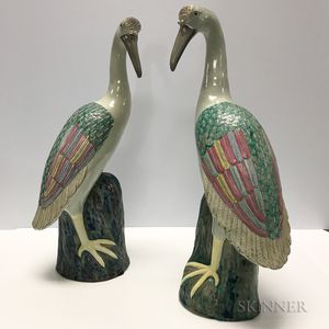 Pair of Enameled Porcelain Birds