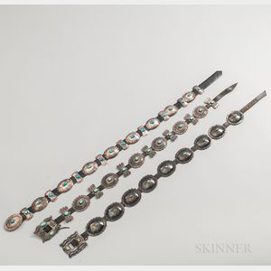 Three Southwest Silver and Turquoise Concha Belts