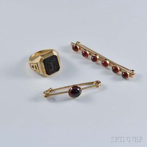 Barnard Class Ring and Two Garnet Brooches