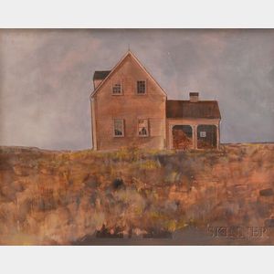 Attributed to Edmund D. Lewandowski (American, 1914-1998) House in an Open Field Against a Gray Sky.