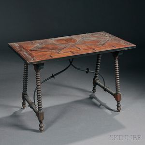 Iberian Brass-inlaid Rosewood Trestle Table