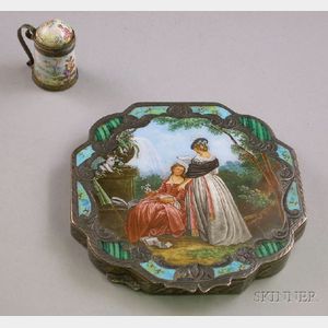 German .800 Silver Engraved and Enameled Compact and a Miniature Enameled Stein-form Snuff Box