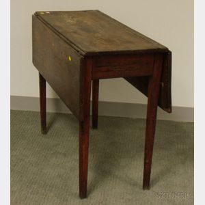 Country Red-painted Walnut and Pine Drop-leaf Table
