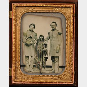 Half Plate Ambrotype of Two Men Wearing Band Uniforms Holding Horn Instruments
