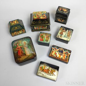 Eight Russian Painted and Lacquered Boxes