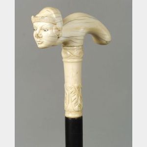 English Carved Ivory Tau-Handled Cane
