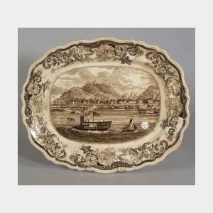 Historic Brown Transfer Decorated Staffordshire Platter with View of Pittsburgh