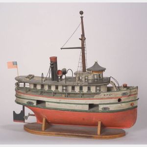 Painted Wooden Model of the Great Lakes Steam Freighter "Eddie Martin