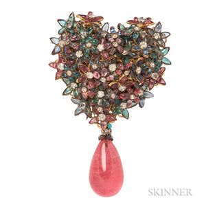 Vintage Glass Brooch, Attributed to Maison Gripoix