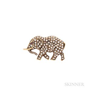 Antique 14kt Gold and Pearl Elephant Brooch