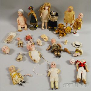 Group of Small Character Dolls and Parts