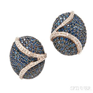 White Gold, Sapphire, and Diamond Earclips