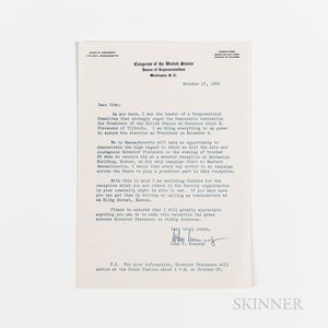 Kennedy, John F. (1917-1963) Typed Letter Secretarially Signed to Dick [Richard S. Kelley], 17 October 1952.