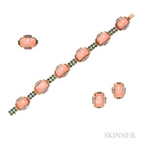 14kt Gold, Coral, Emerald, and Diamond Suite