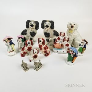 Thirteen Staffordshire Ceramic Figures and Dogs