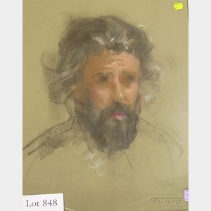 Framed Pastel on Paper/Board Portrait of a Bearded Man