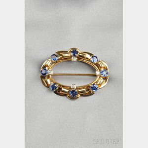 14kt Gold, Sapphire, and Diamond Brooch, Tiffany & Co.