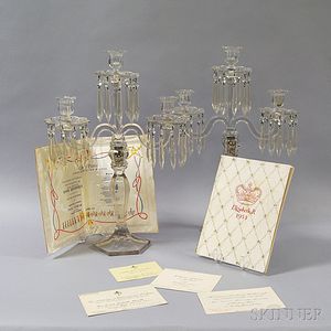 Pair of Glass and Crystal Three-light Candelabra and a Group of Coronation Items
