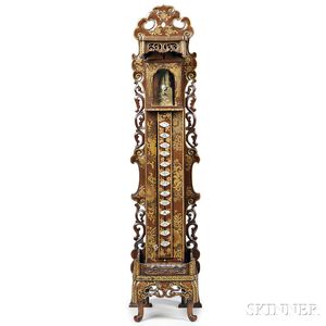 Large Shaku Dokei or Japanese Lacquered Stick Clock with Stand