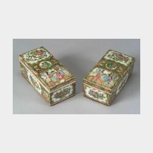 Two Rose Medallion Porcelain Covered Brush Boxes