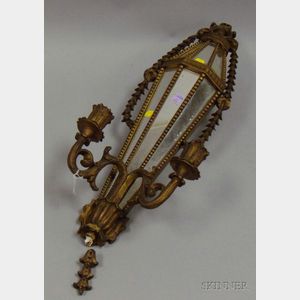 Neoclassical-style Giltwood Mirrored Two-Light Wall Sconce.