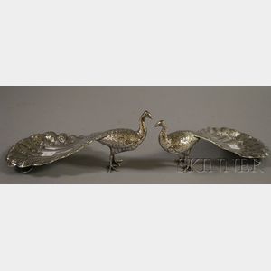 Pair of Silver Plated Peacock-form Table Ornaments.