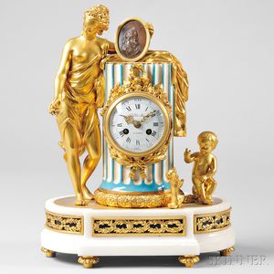 F. Berthoud Gilt Bronze and Porcelain Figural Mantel Clock