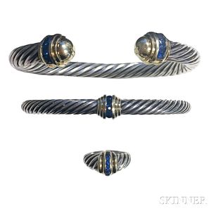 Three Pieces and Sterling Silver, 14kt Gold, and Sapphire Jewelry, David Yurman