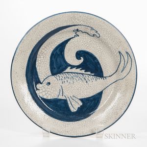 Dedham Pottery Fish and Wave Plate