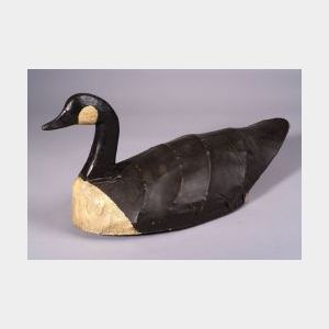 Painted Carved Wood and Canvas Canada Goose Decoy