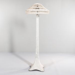 White-painted Woven Wicker Floor Lamp