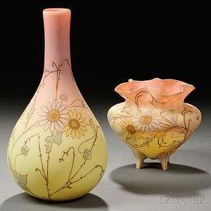 Two Mount Washington Glass Queen's Pattern Burmese Vases