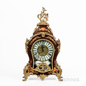 French Louis XVI-style Floral Marquetry Mantel Clock