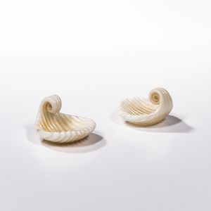 Pair of Carlo Scarpa for Venini Lattimo Murano Glass Shells