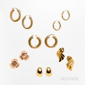 Six Pairs of Gold Earrings