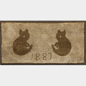 Cotton Hooked Rug with Two Cats and Dated "1887,"