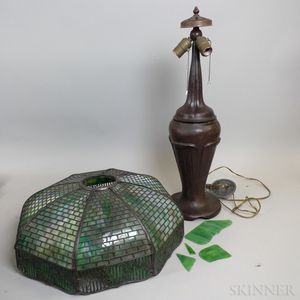 Cast Bronze Arts and Crafts Lamp with Leaded Glass Shade