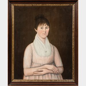 John Brewster Jr. (Connecticut/Maine, 1766-1854) Portrait of a Woman in a Pink Dress