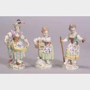 Three Meissen Porcelain Figures of Young Ladies