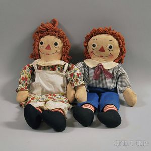 Pair of Georgene Raggedy Ann and Andy All-cloth Dolls